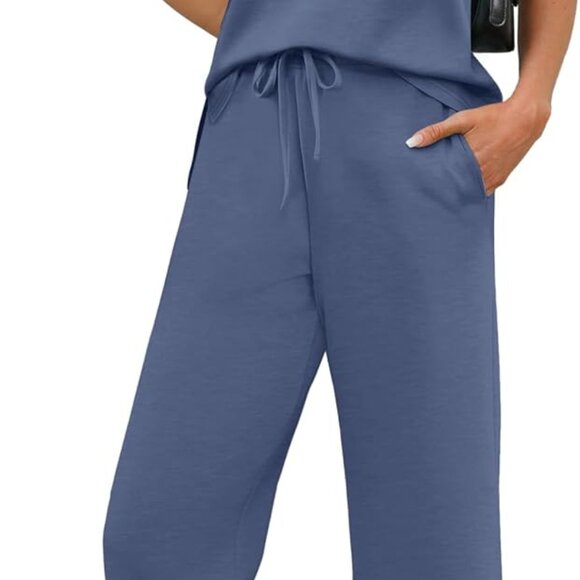 Two Piece Sets for Women Summer Outfits Matching Lounge Sets Wide Leg Crop Pants - Picture 1 of 5